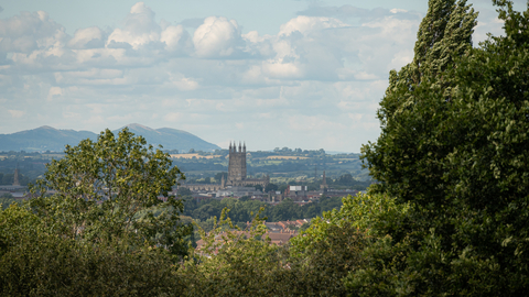 A view of Gloucester Cathedral from Robinswood Hill